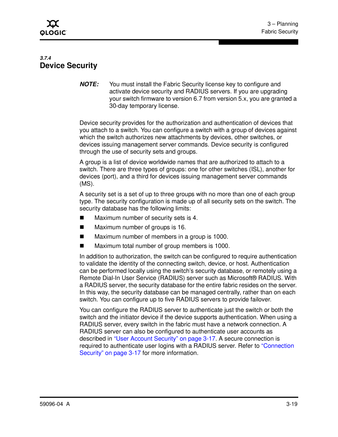 Q-Logic 5000 manual Device Security 