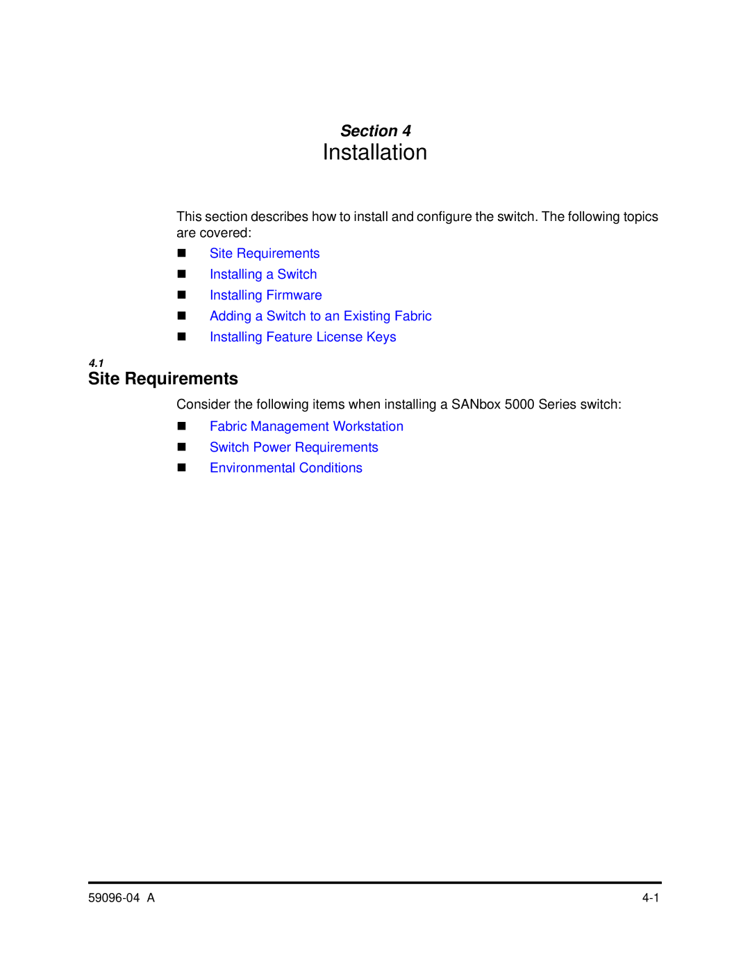 Q-Logic 5000 manual Installation, Site Requirements 