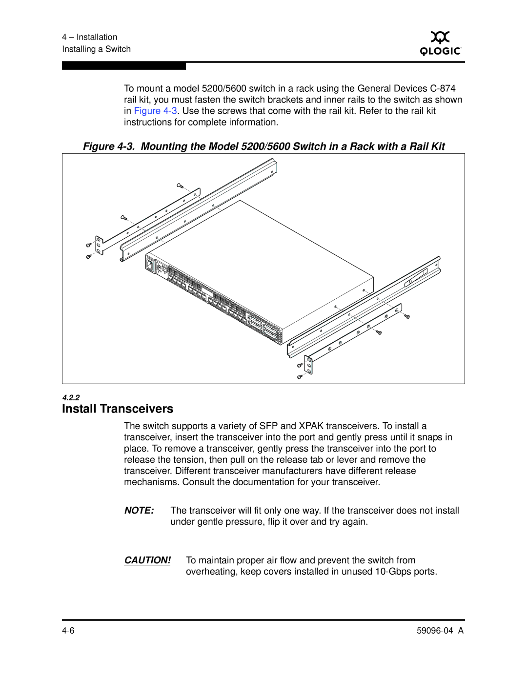 Q-Logic 5000 manual Install Transceivers 