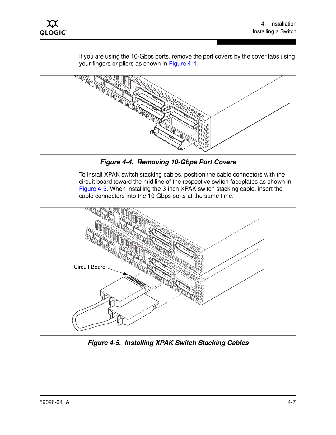 Q-Logic 5000 manual Removing 10-Gbps Port Covers 