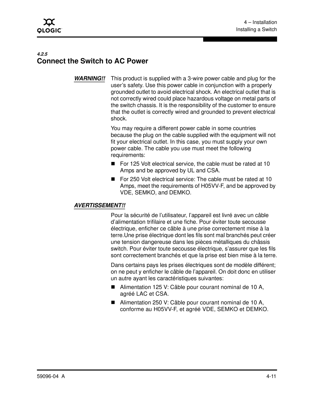 Q-Logic 5000 manual Connect the Switch to AC Power 