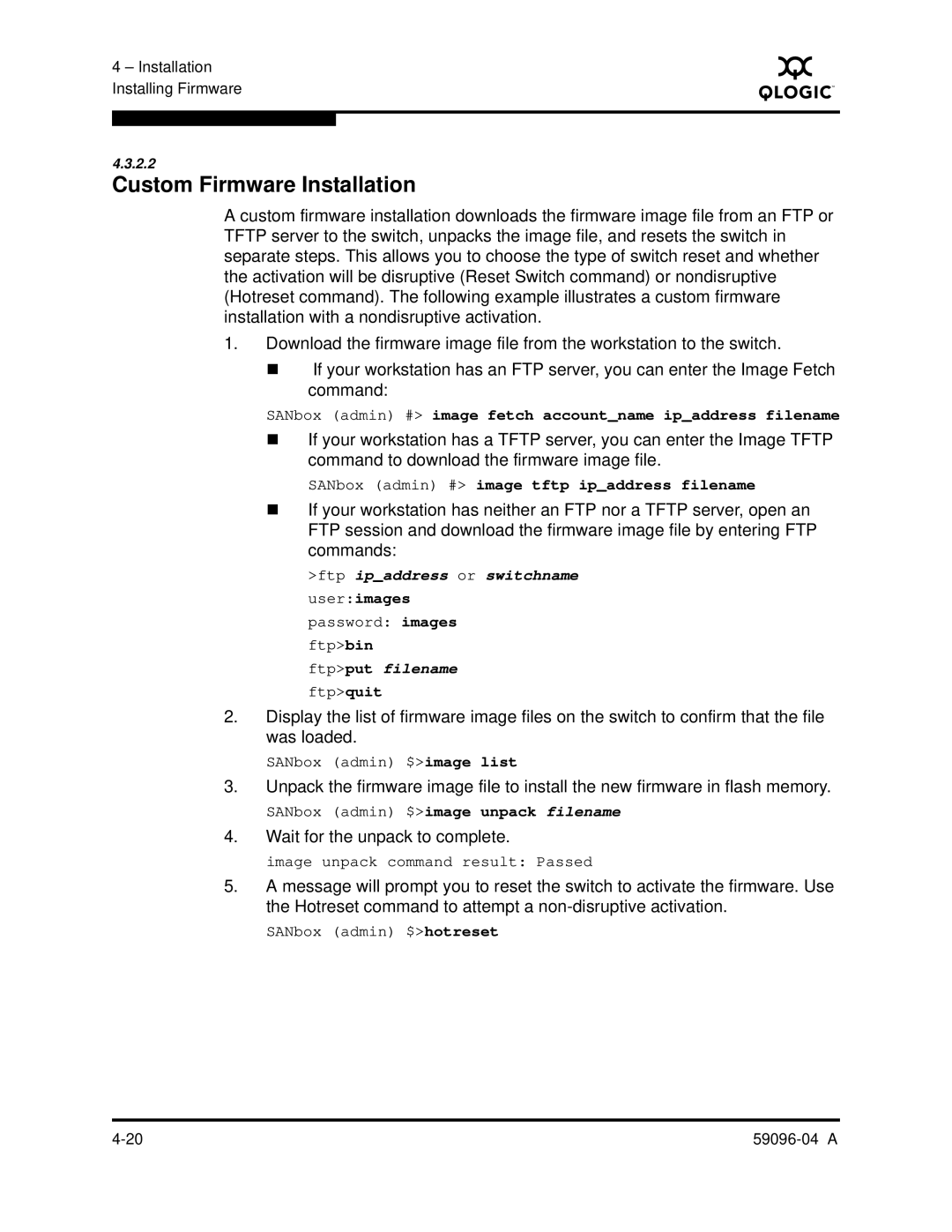 Q-Logic 5000 manual Custom Firmware Installation 