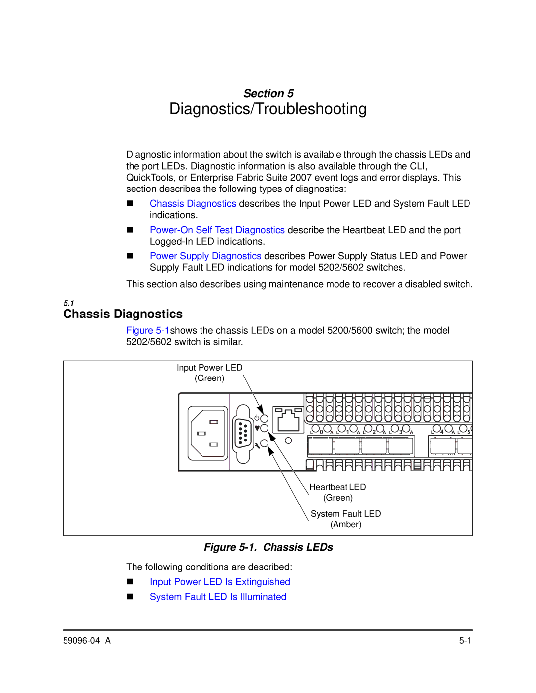 Q-Logic 5000 manual Diagnostics/Troubleshooting, Chassis Diagnostics 