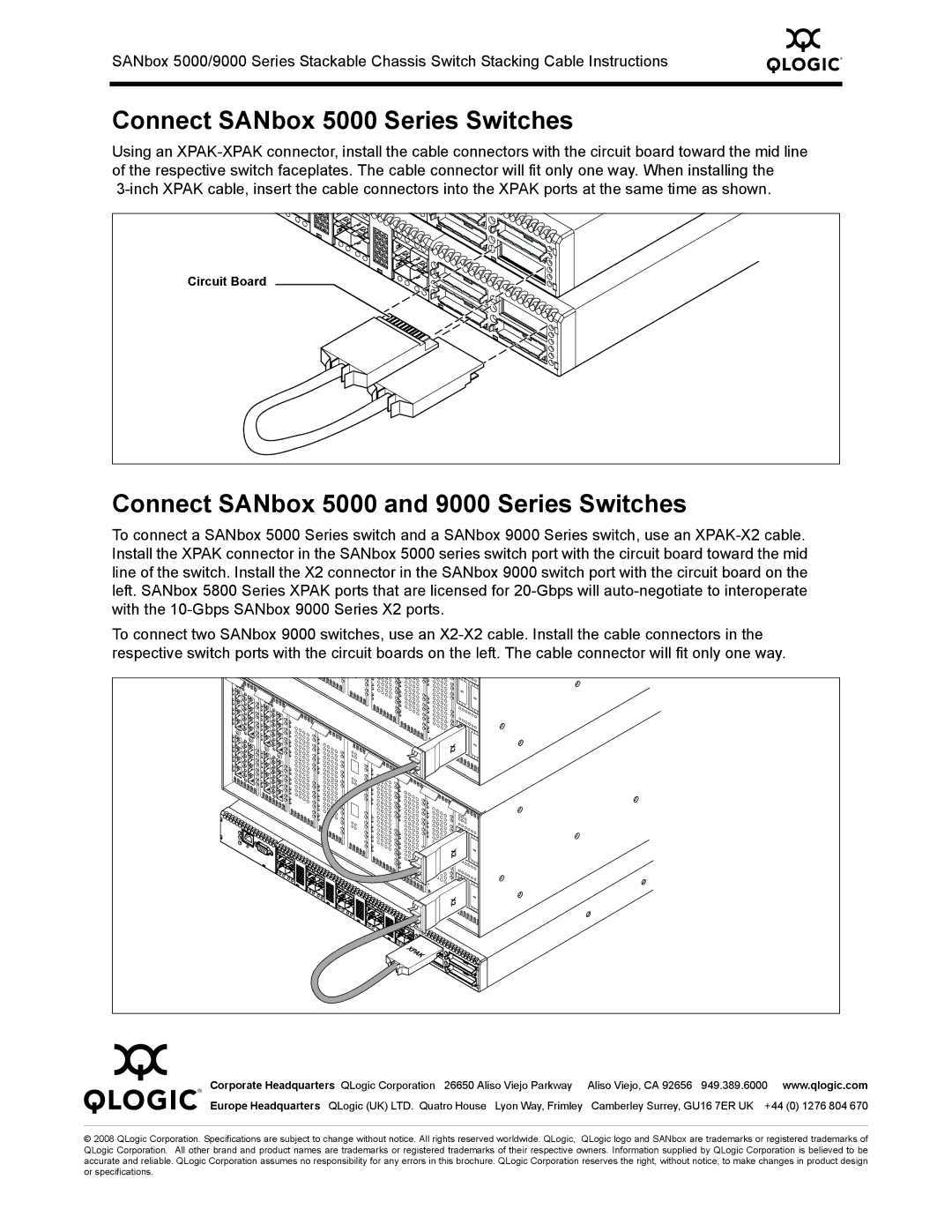 Q-Logic 5000/9000 manual Connect SANbox 5000 Series Switches, Connect SANbox 5000 and 9000 Series Switches 