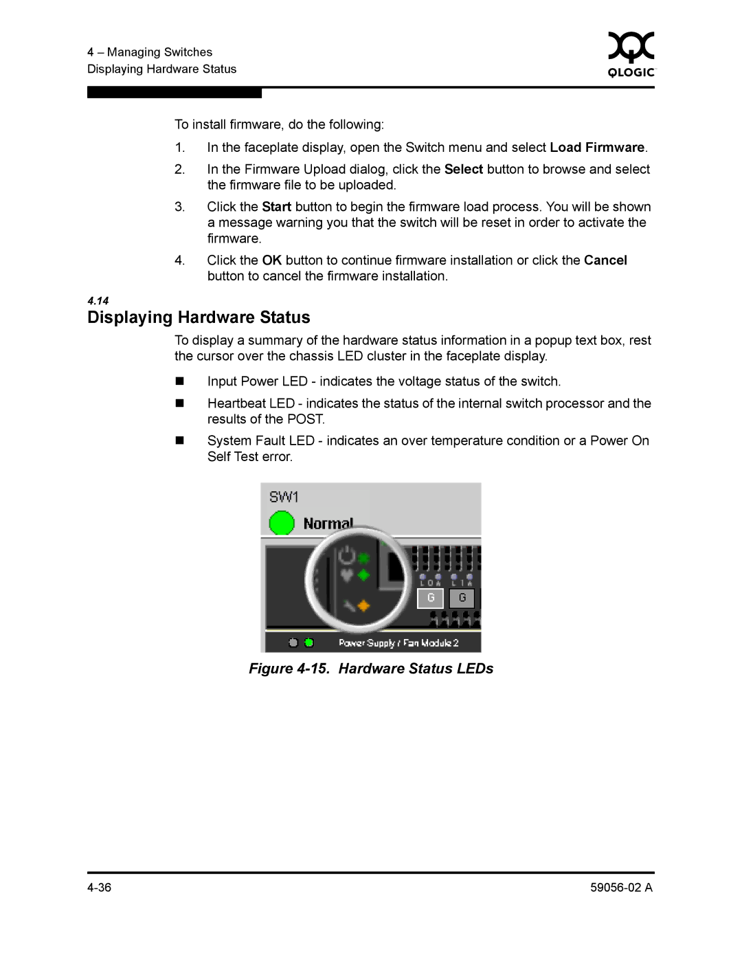 Q-Logic 5200, 5202 manual Displaying Hardware Status, Hardware Status LEDs 