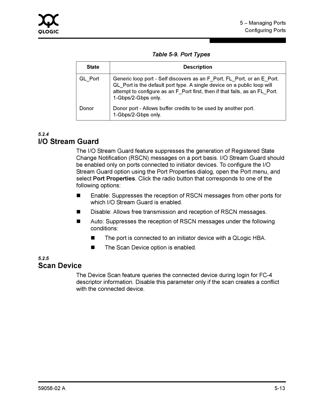 Q-Logic 5202, 5200 manual Stream Guard, Scan Device 