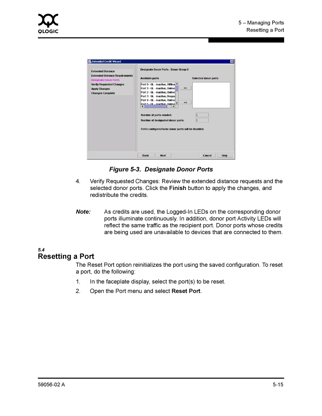 Q-Logic 5202, 5200 manual Resetting a Port, Designate Donor Ports 