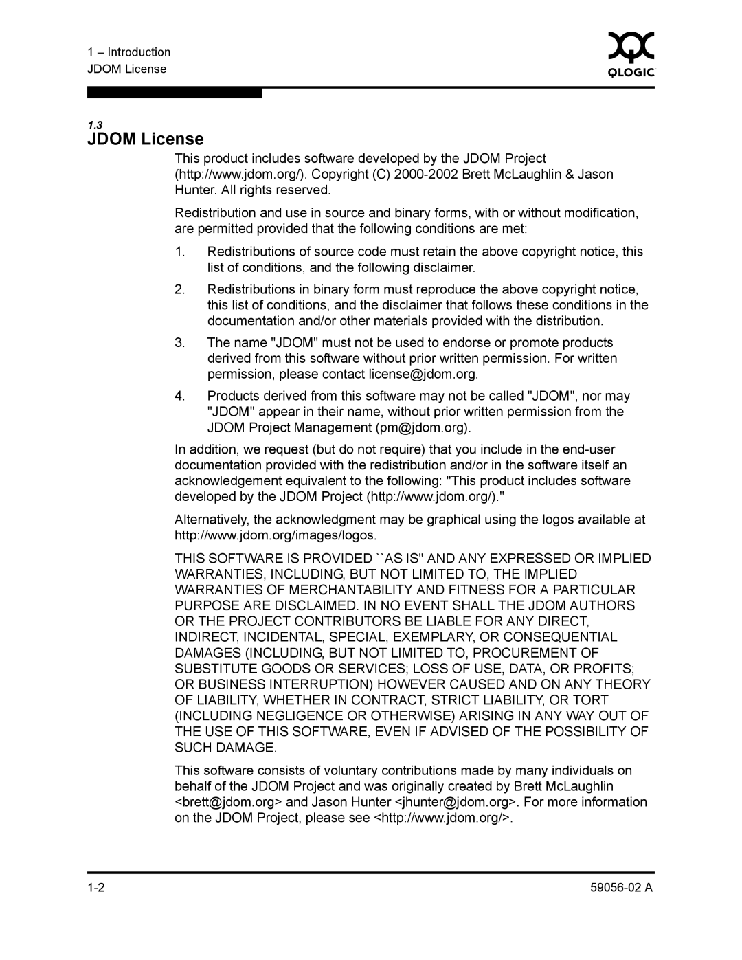 Q-Logic 5200, 5202 manual Jdom License 