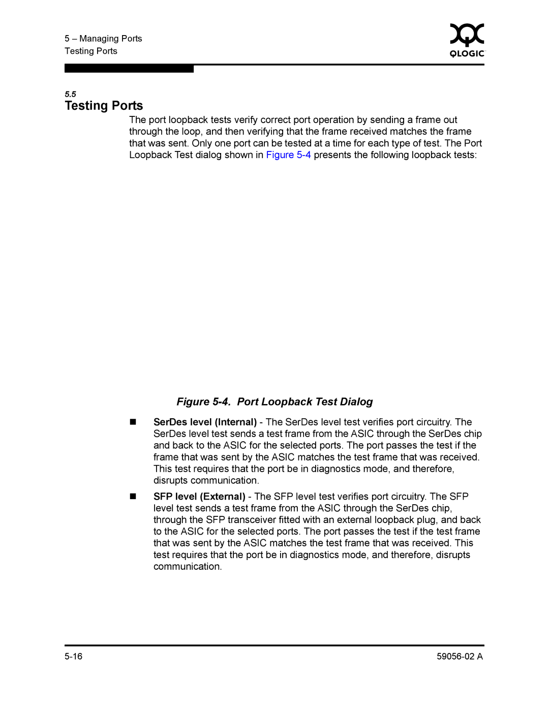 Q-Logic 5200, 5202 manual Testing Ports, Port Loopback Test Dialog 