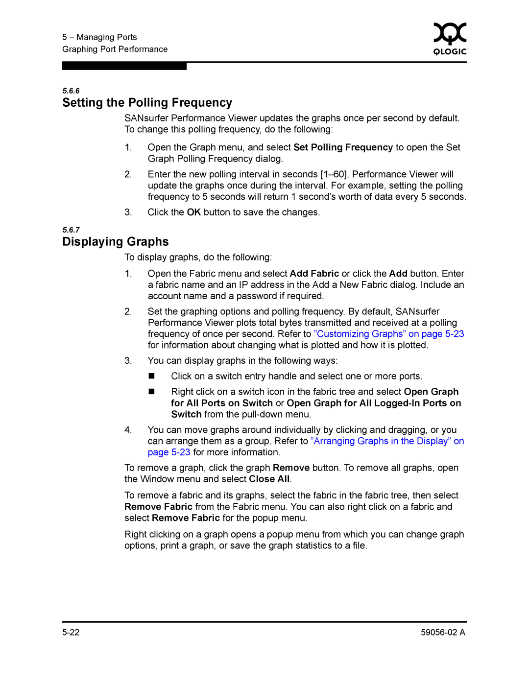 Q-Logic 5200, 5202 manual Setting the Polling Frequency, Displaying Graphs 