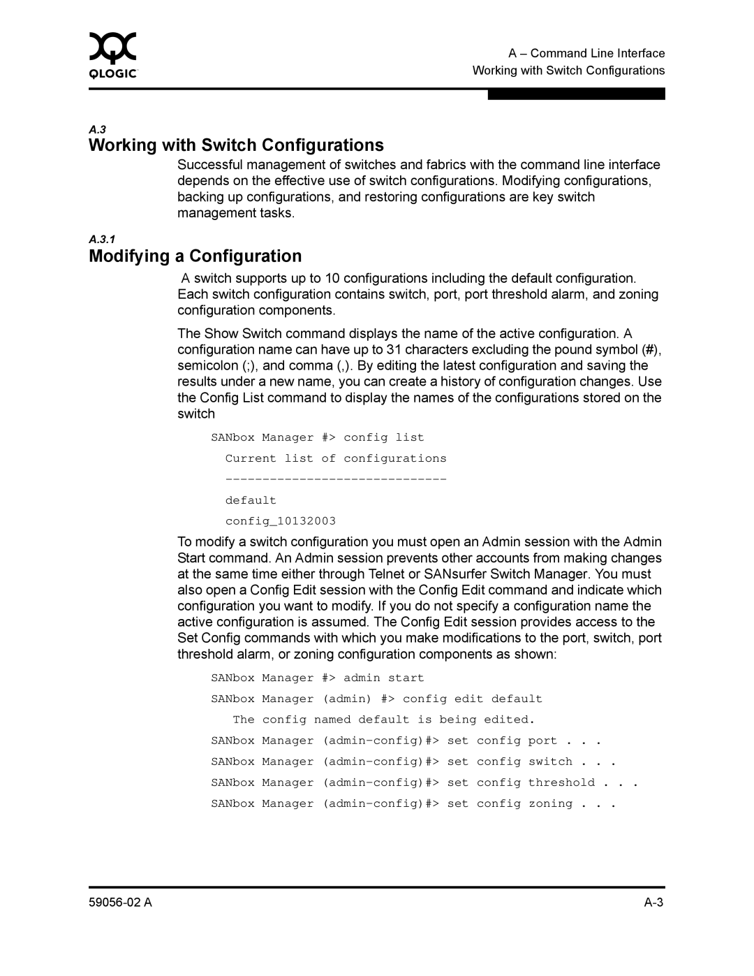 Q-Logic 5202, 5200 manual Working with Switch Configurations, Modifying a Configuration 