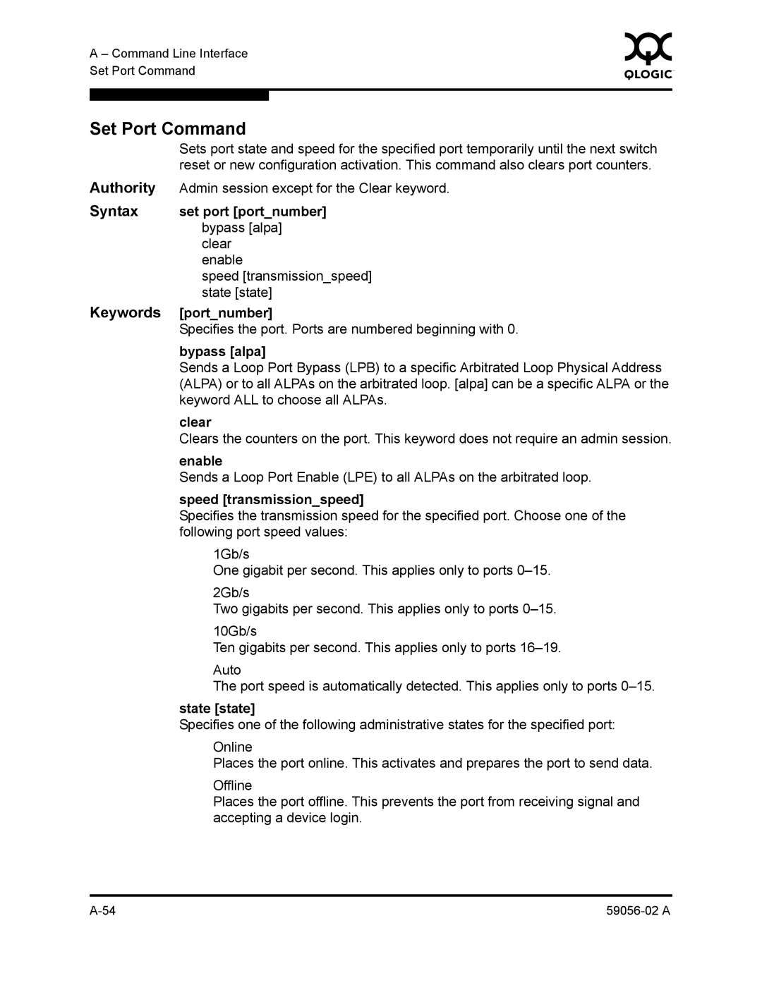 Q-Logic 5200, 5202 manual Set Port Command 