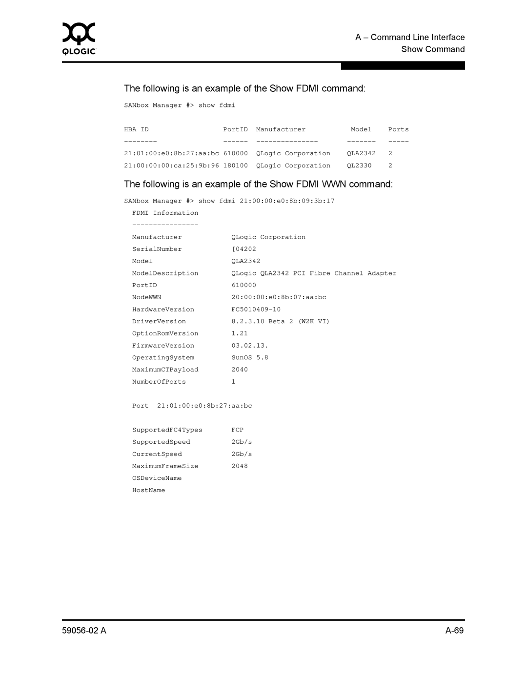 Q-Logic 5202, 5200 Following is an example of the Show Fdmi command, Following is an example of the Show Fdmi WWN command 