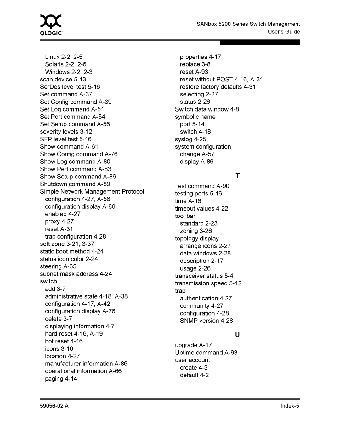 Q-Logic 5202, 5200 manual a Index-5 