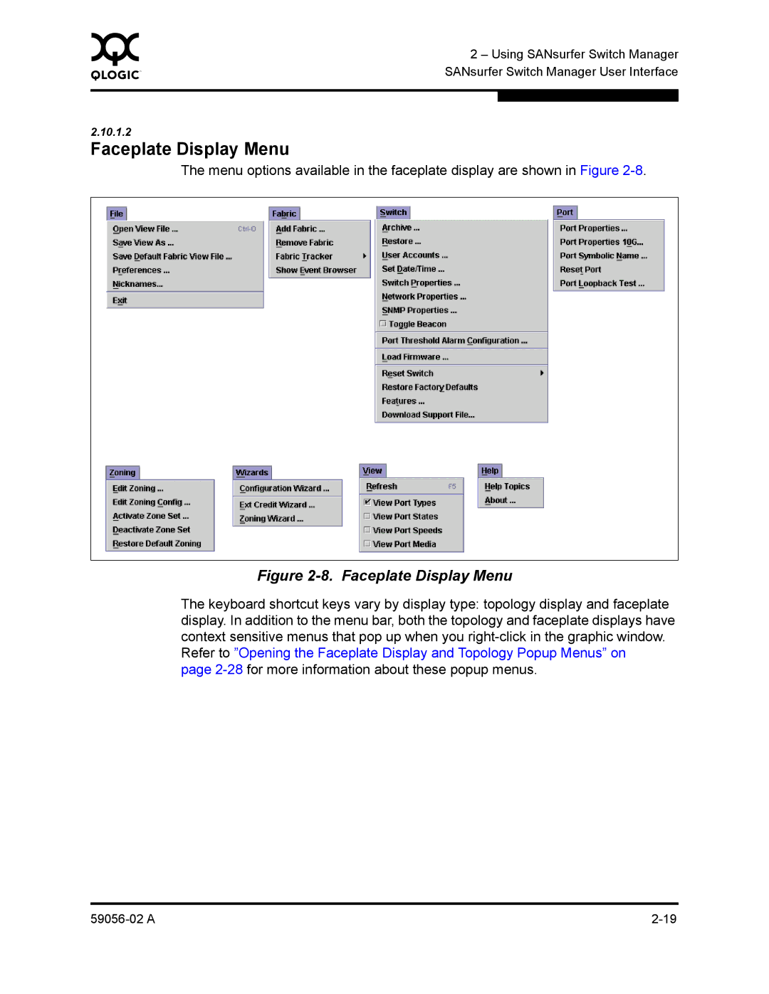 Q-Logic 5202, 5200 manual Faceplate Display Menu 