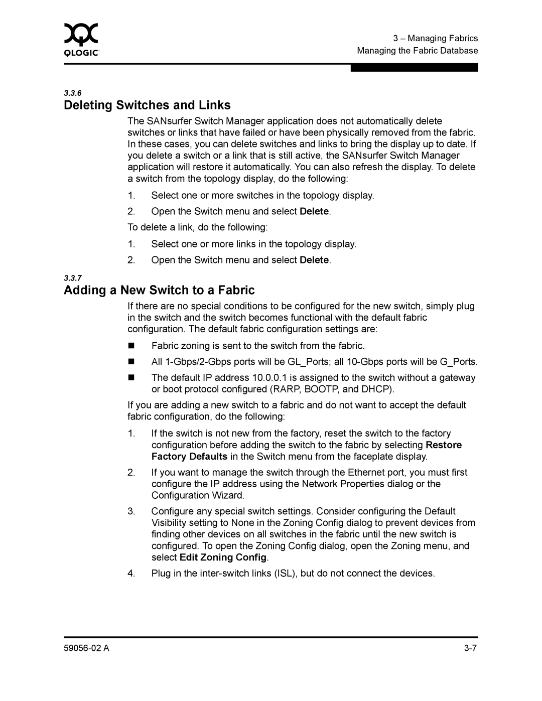 Q-Logic 5202, 5200 manual Deleting Switches and Links, Adding a New Switch to a Fabric 