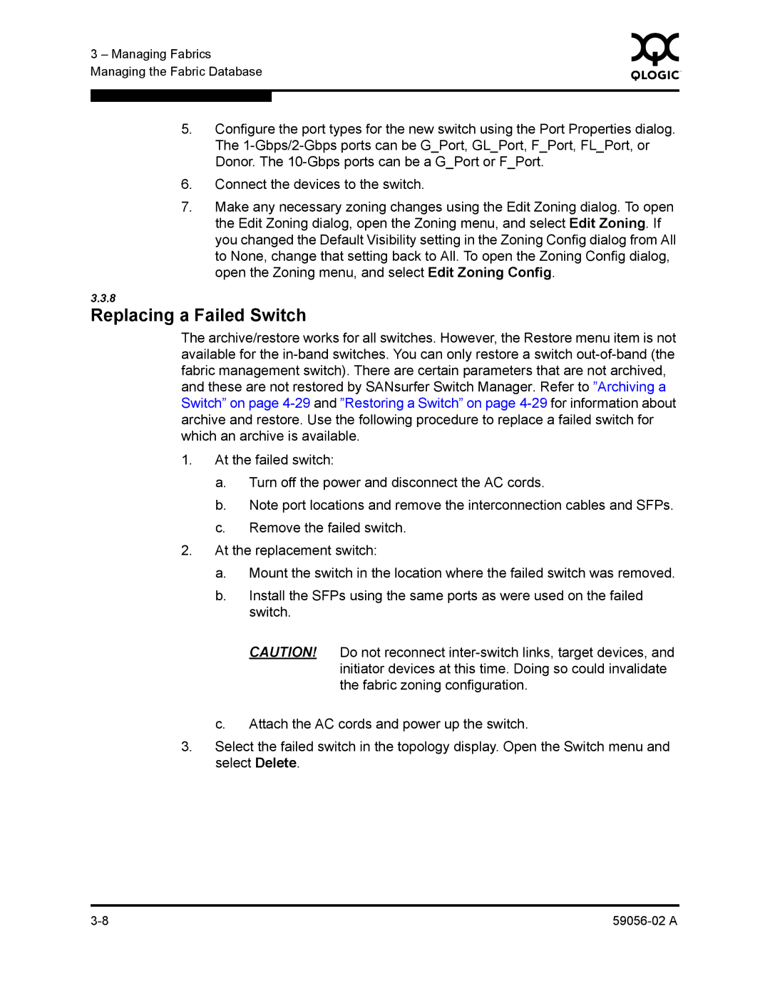 Q-Logic 5200, 5202 manual Replacing a Failed Switch 