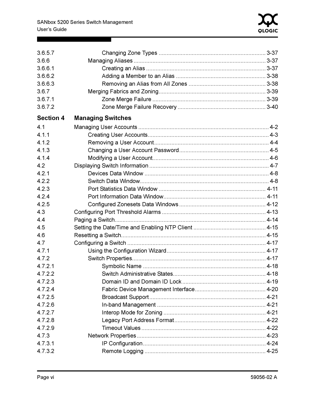 Q-Logic 5200, 5202 manual Section Managing Switches 