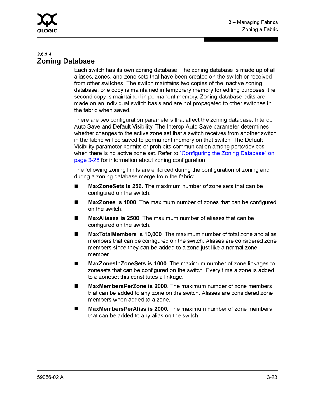 Q-Logic 5202, 5200 manual Zoning Database 