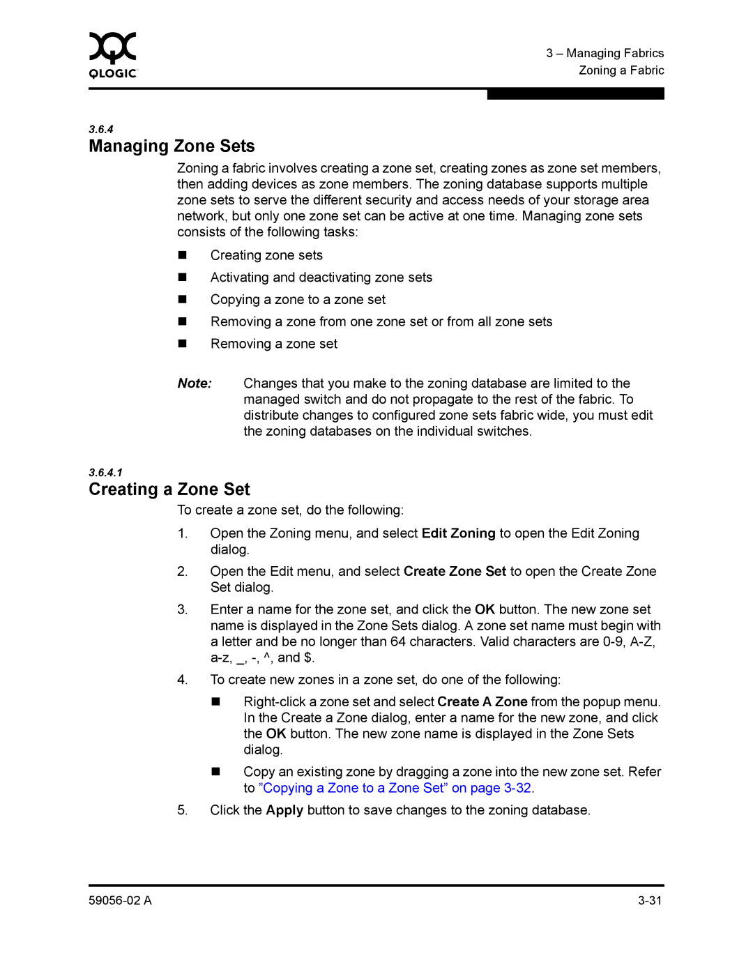 Q-Logic 5202, 5200 manual Managing Zone Sets, Creating a Zone Set 