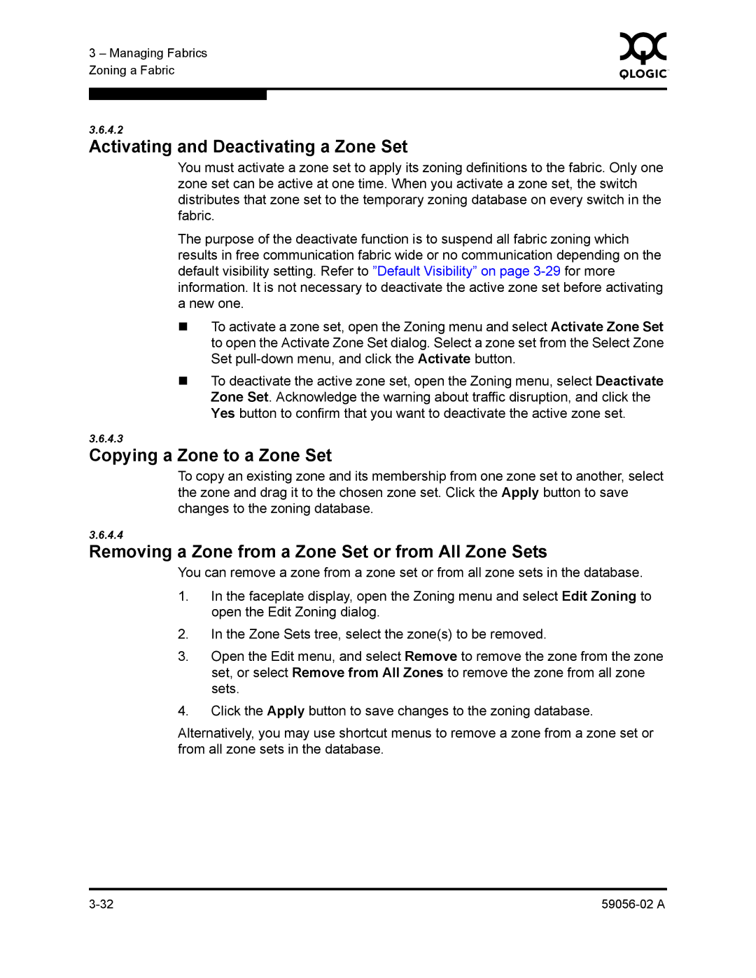 Q-Logic 5200, 5202 manual Activating and Deactivating a Zone Set, Copying a Zone to a Zone Set 