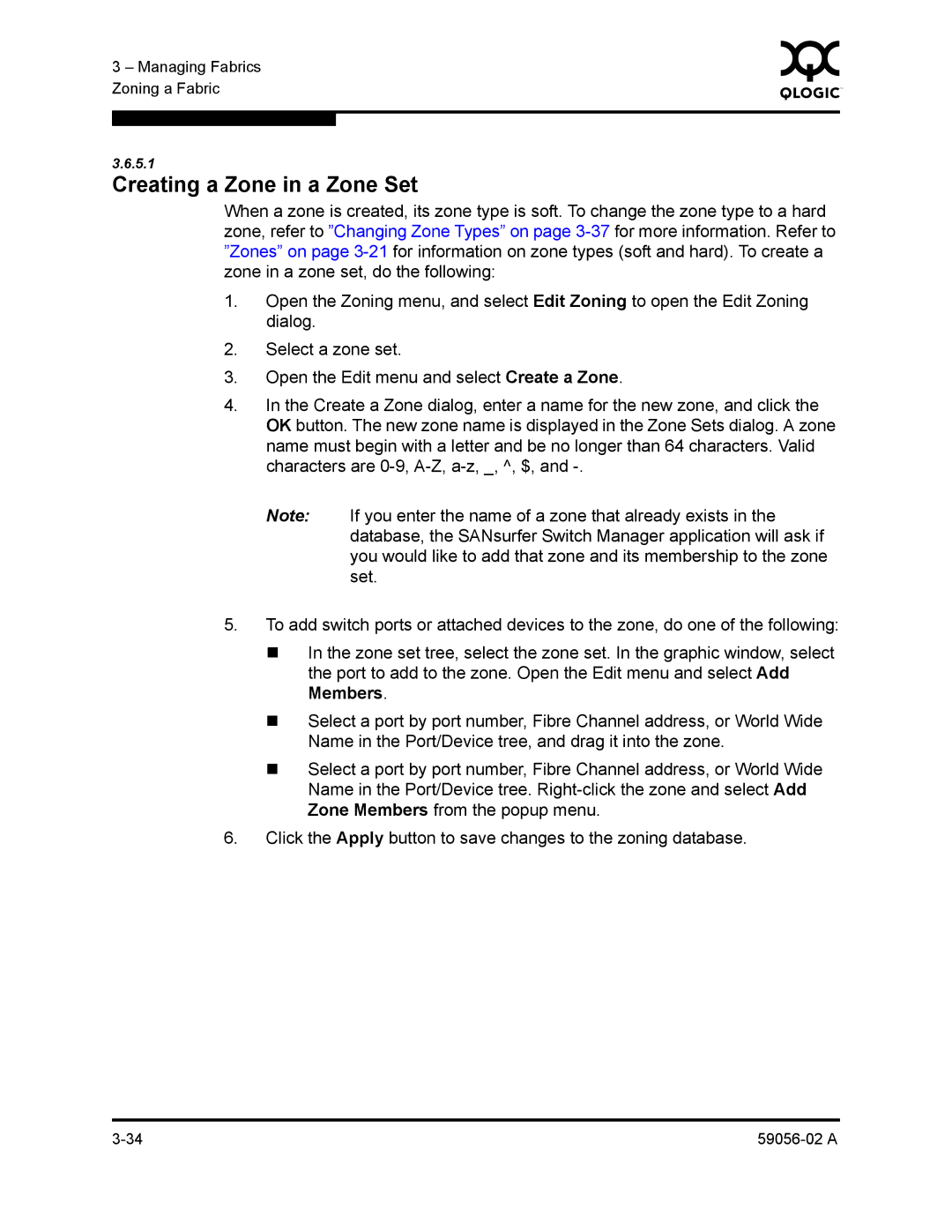 Q-Logic 5200, 5202 manual Creating a Zone in a Zone Set 