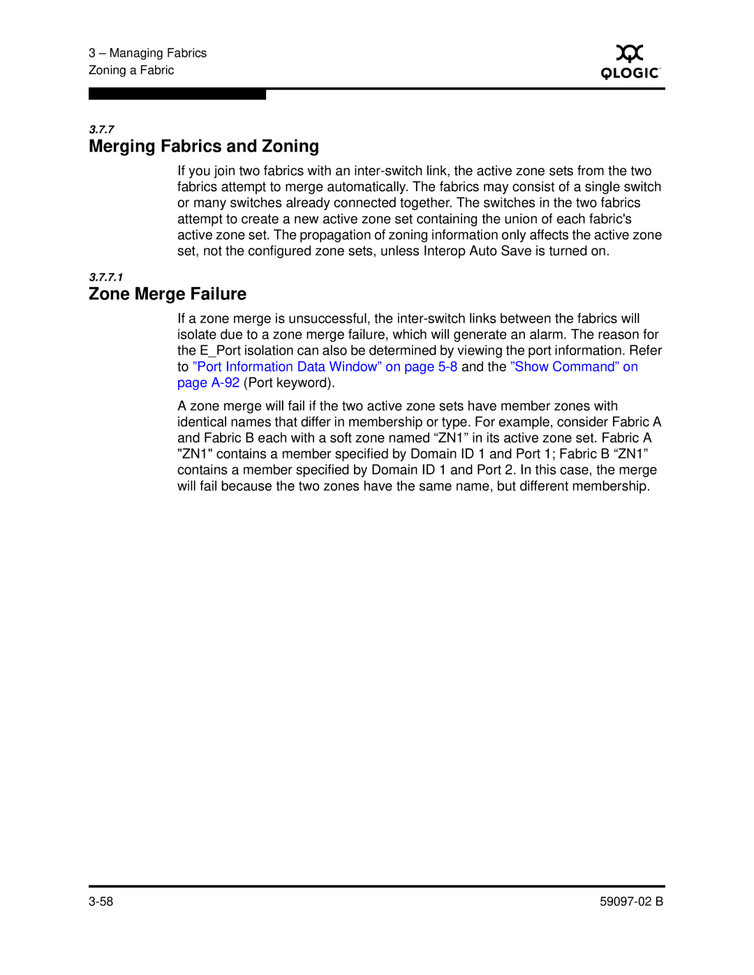 Q-Logic 5600 manual Merging Fabrics and Zoning, Zone Merge Failure 