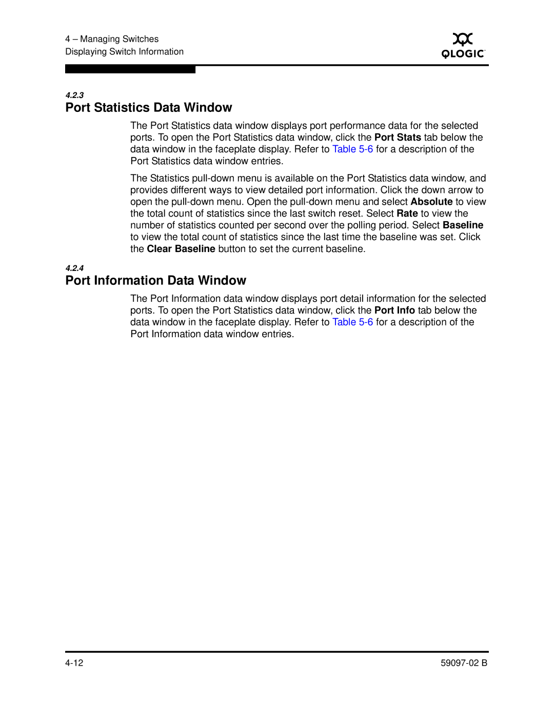 Q-Logic 5600 manual Port Statistics Data Window, Port Information Data Window 