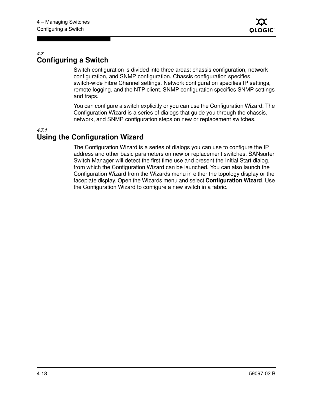 Q-Logic 5600 manual Configuring a Switch, Using the Configuration Wizard 