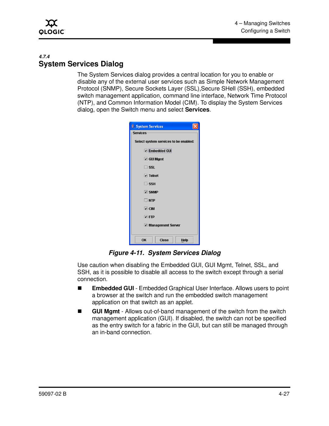 Q-Logic 5600 manual System Services Dialog 