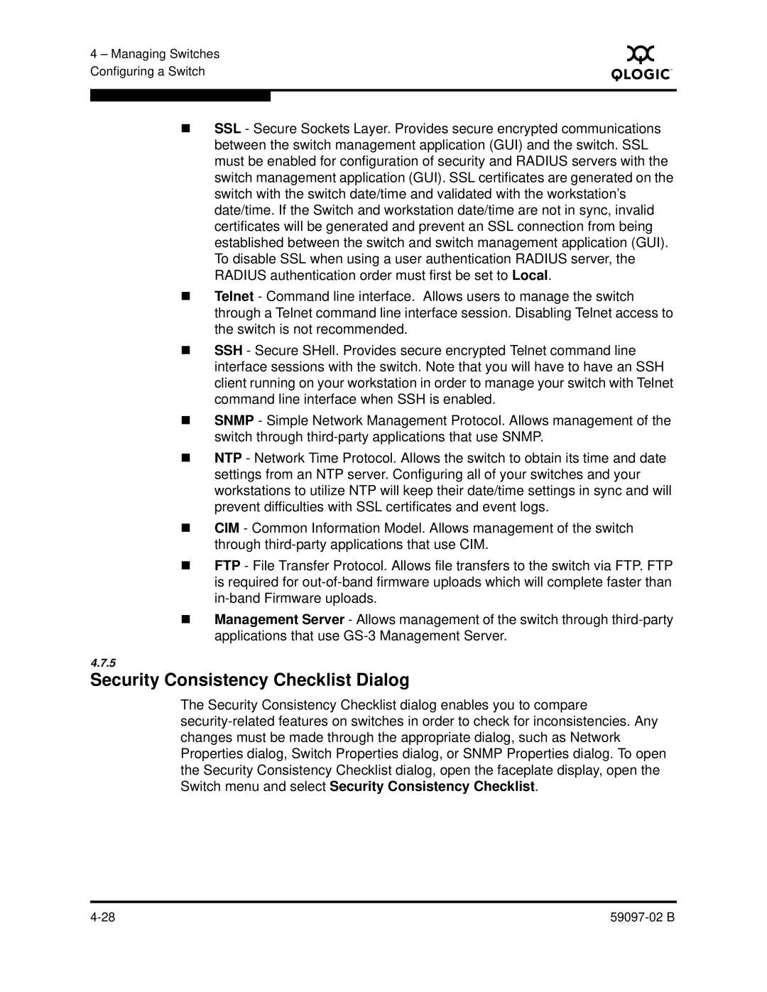 Q-Logic 5600 manual Security Consistency Checklist Dialog 