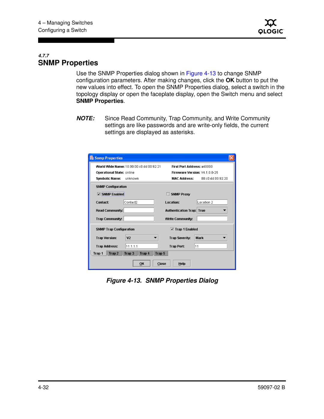 Q-Logic 5600 manual Snmp Properties Dialog 