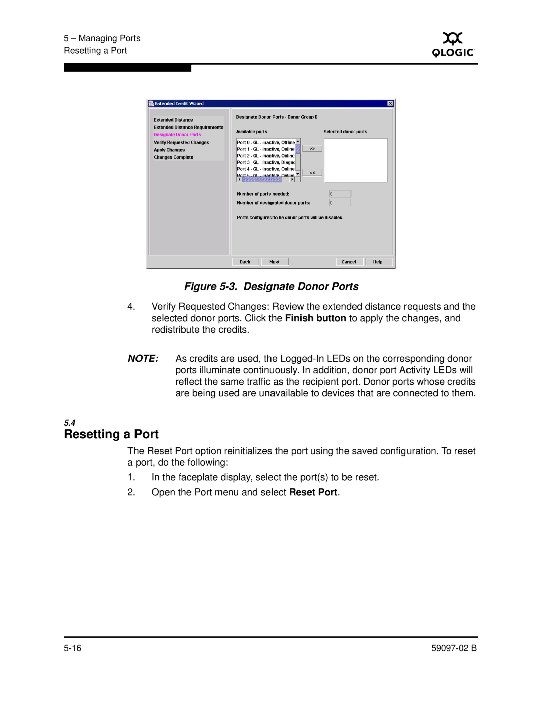 Q-Logic 5600 manual Resetting a Port, Designate Donor Ports 