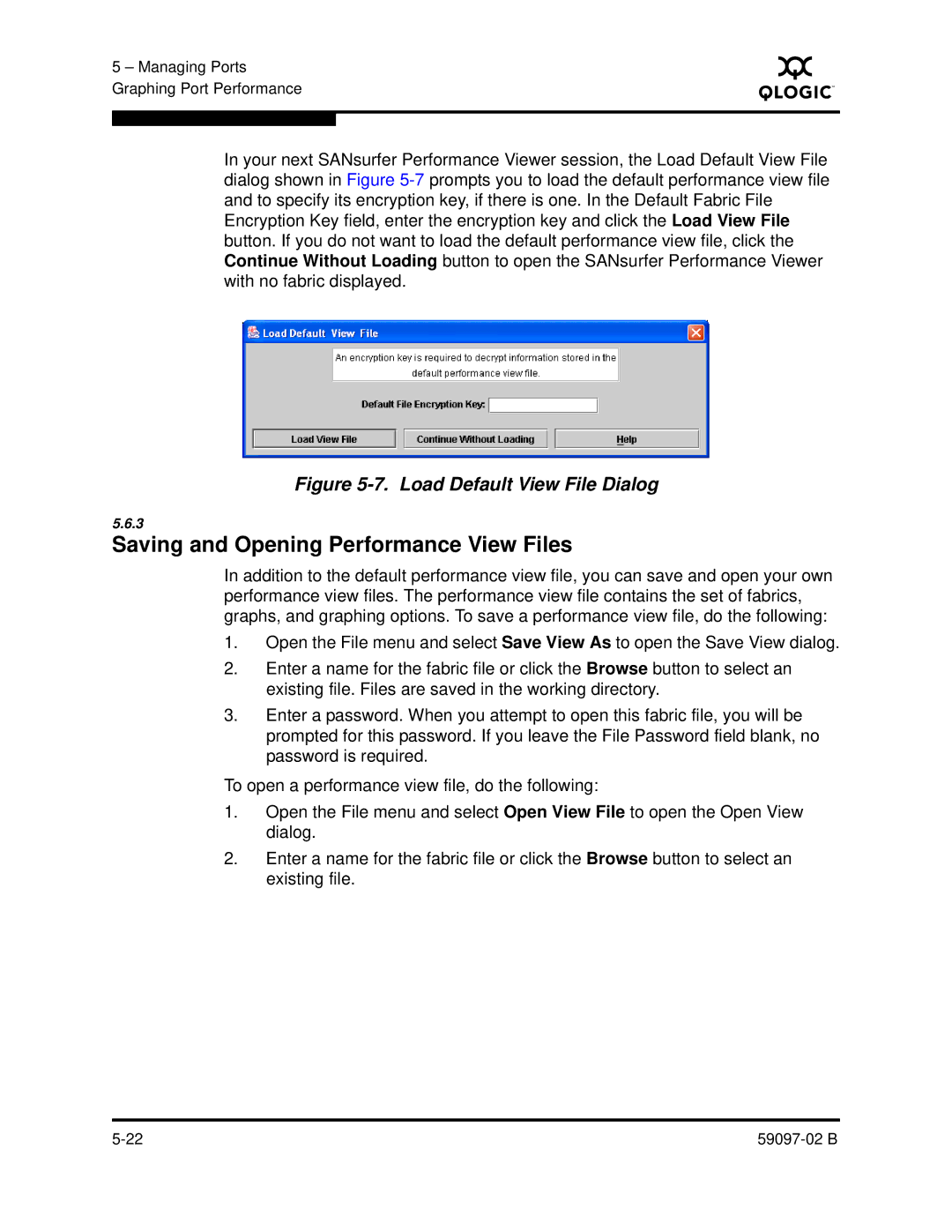 Q-Logic 5600 manual Saving and Opening Performance View Files, Load Default View File Dialog 