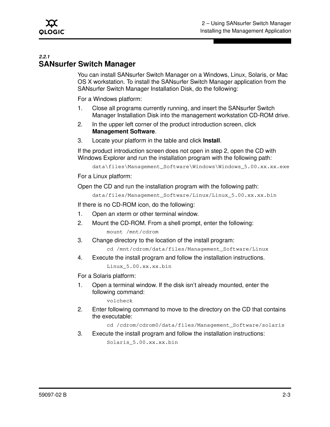 Q-Logic 5600 manual SANsurfer Switch Manager 