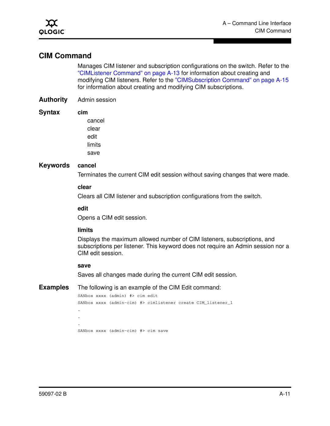 Q-Logic 5600 manual CIM Command 