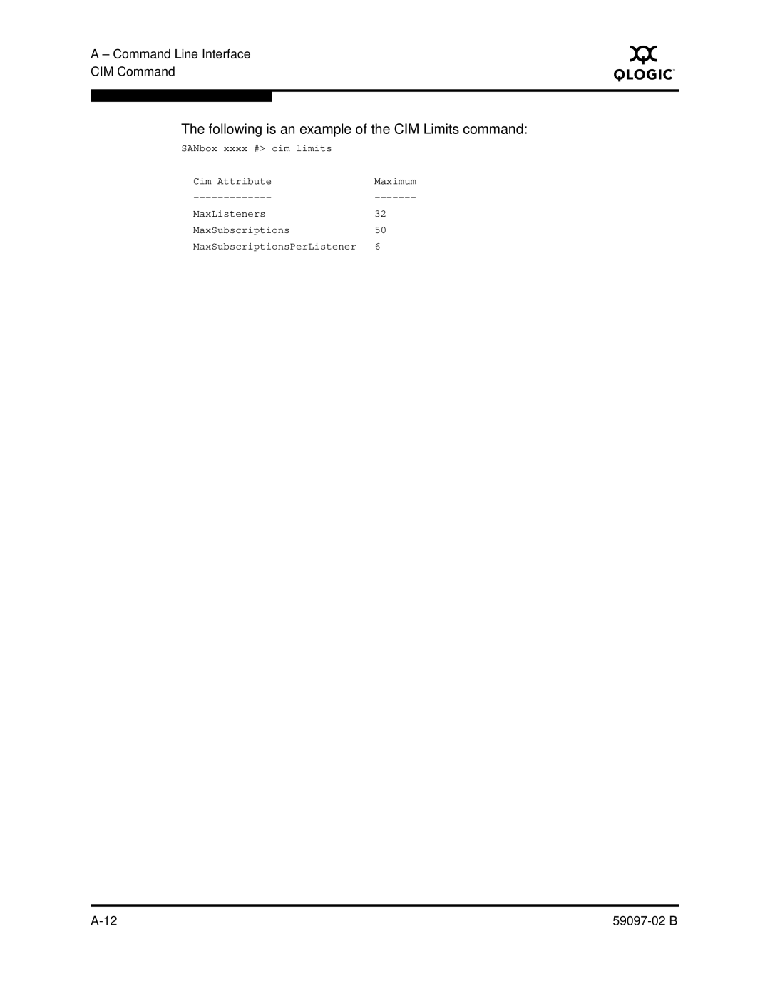 Q-Logic 5600 manual Following is an example of the CIM Limits command 