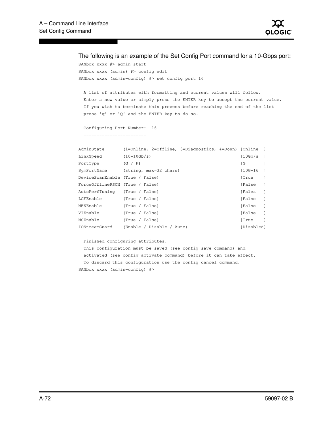 Q-Logic 5600 manual Enter key to do so Configuring Port Number AdminState 