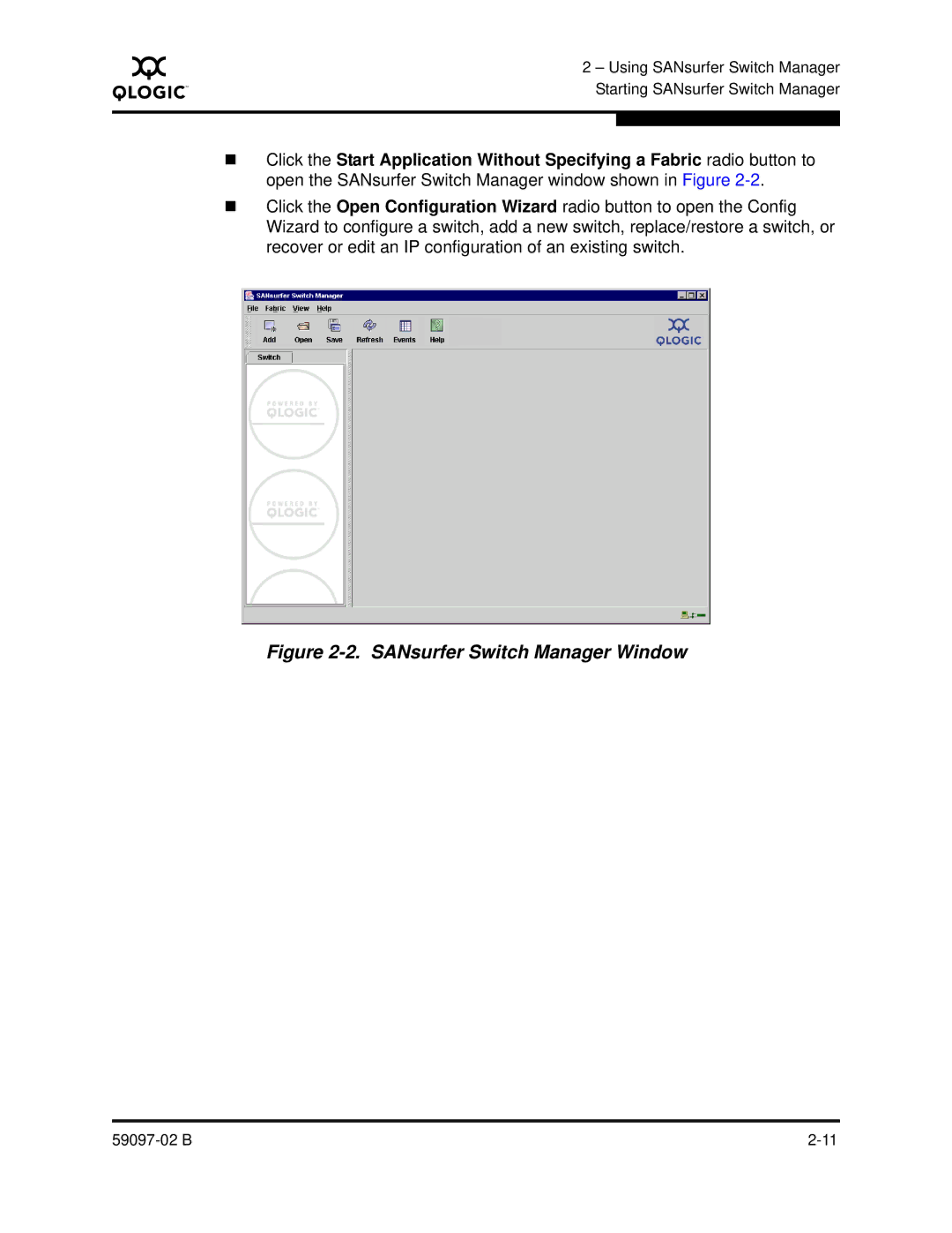 Q-Logic 5600 manual SANsurfer Switch Manager Window 