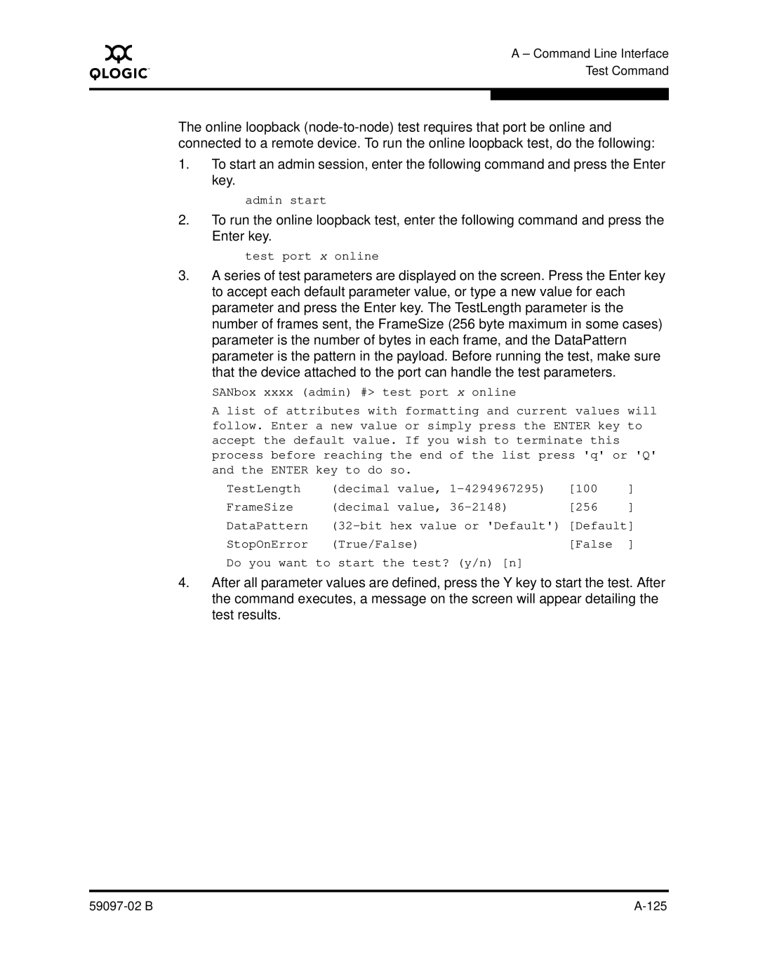 Q-Logic 5600 manual Test port x online 