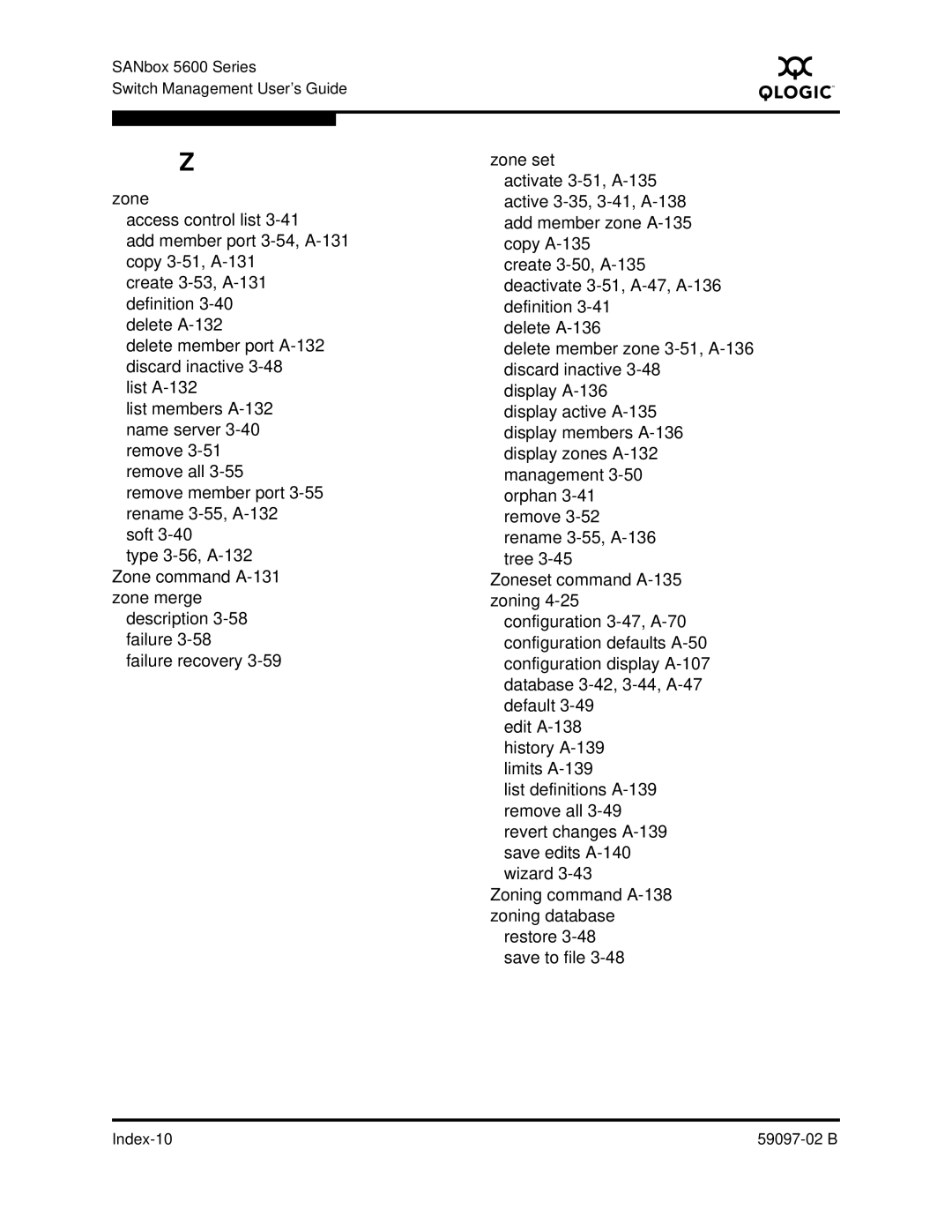 Q-Logic 5600 manual Index-10 59097-02 B 