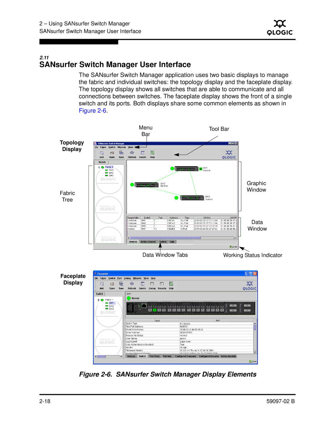 Q-Logic 5600 manual SANsurfer Switch Manager User Interface, Faceplate Display 