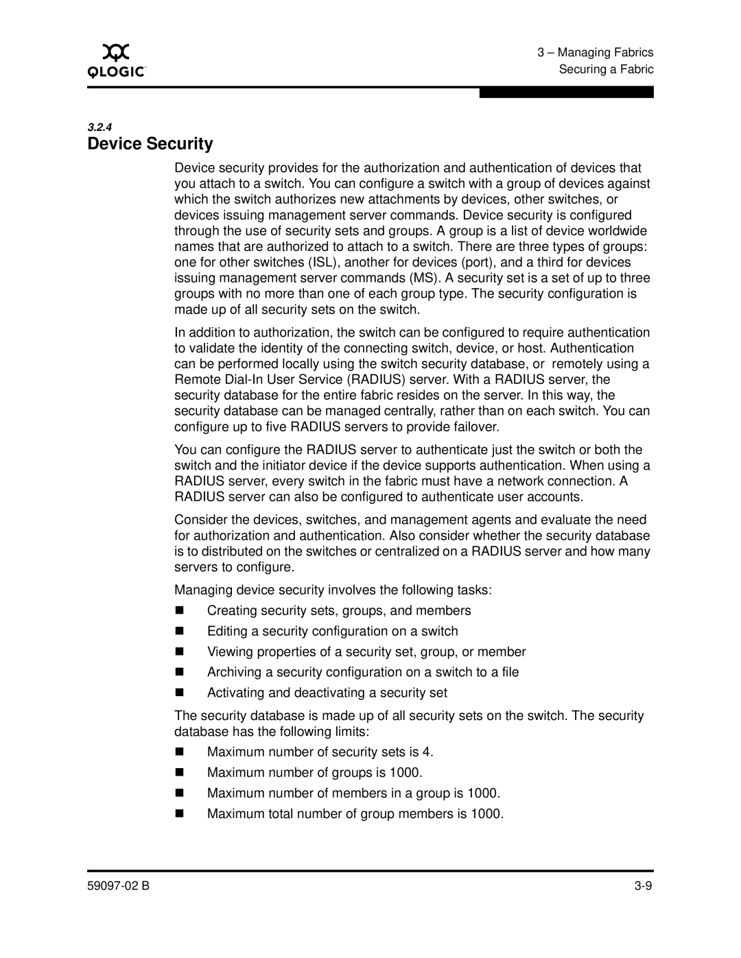 Q-Logic 5600 manual Device Security 