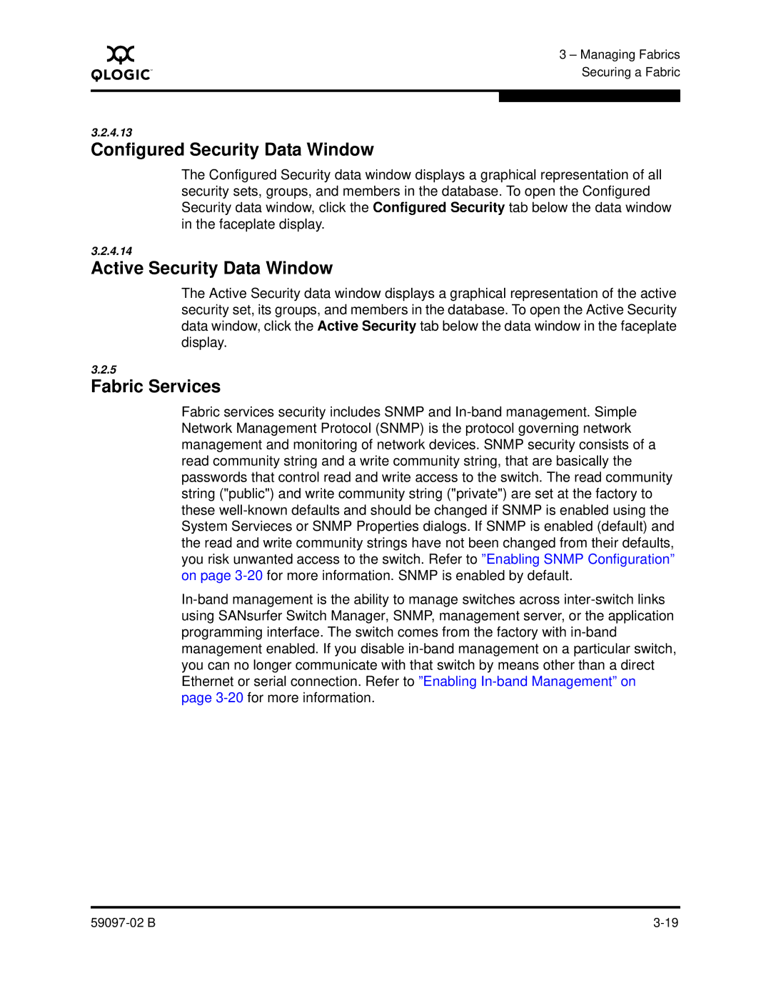 Q-Logic 5600 manual Configured Security Data Window, Active Security Data Window, Fabric Services 