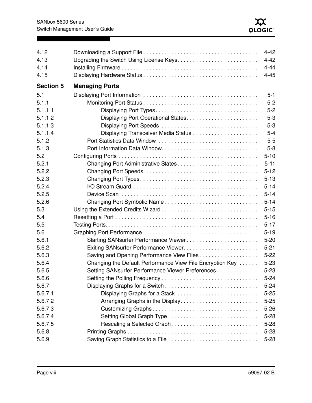 Q-Logic 5600 manual Section Managing Ports 