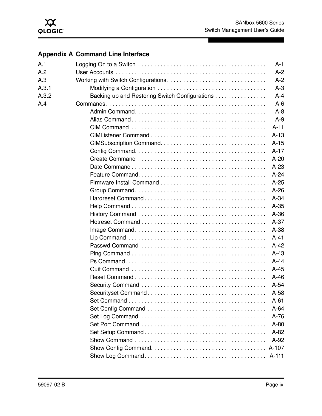 Q-Logic 5600 manual Appendix a Command Line Interface 