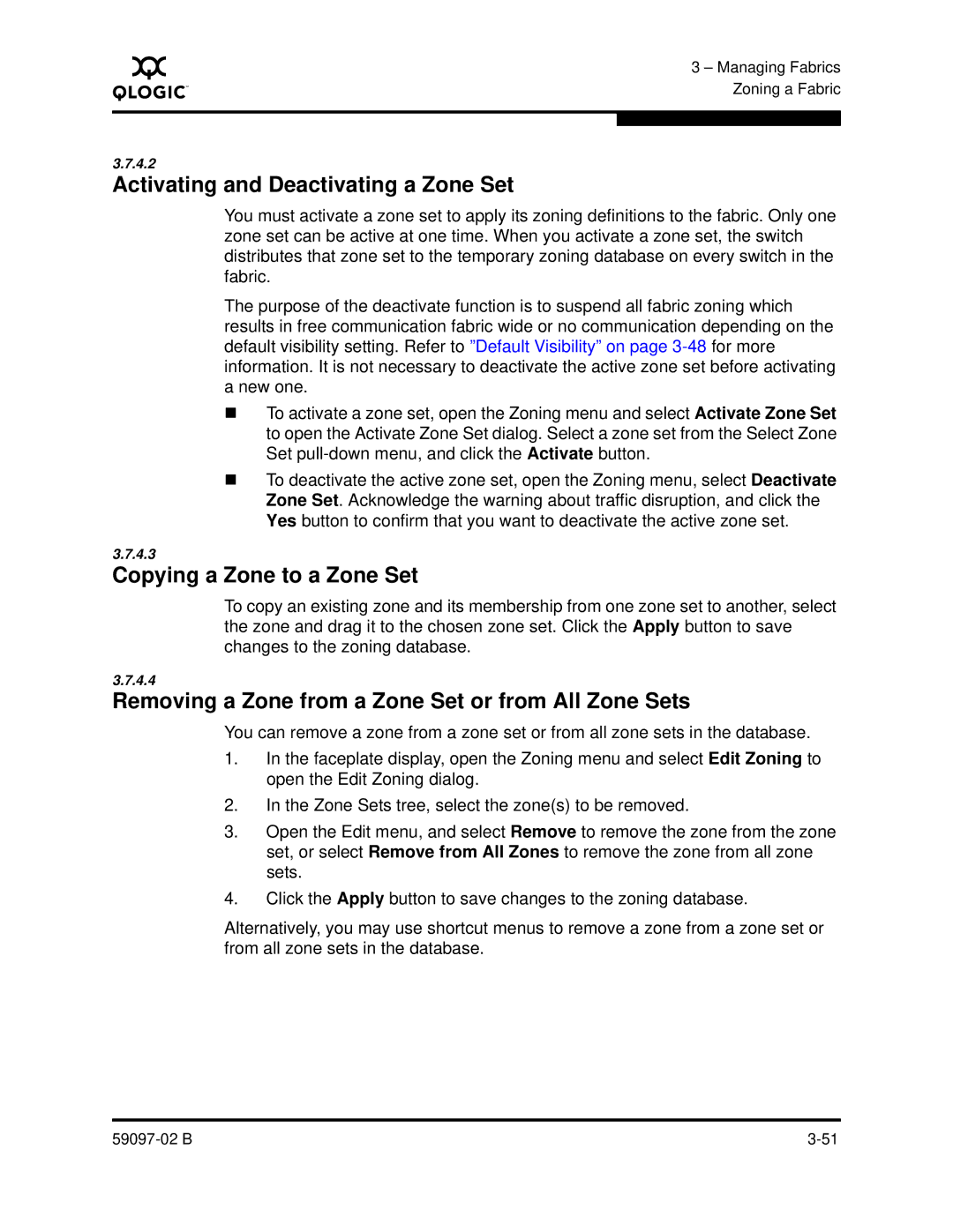 Q-Logic 5600 manual Activating and Deactivating a Zone Set, Copying a Zone to a Zone Set 