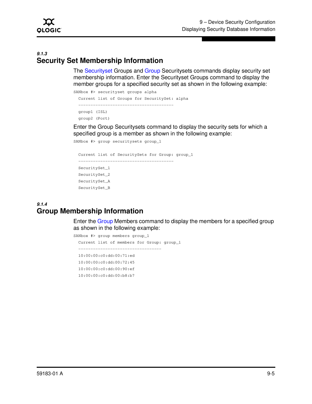 Q-Logic 5602 manual Security Set Membership Information, Group Membership Information 