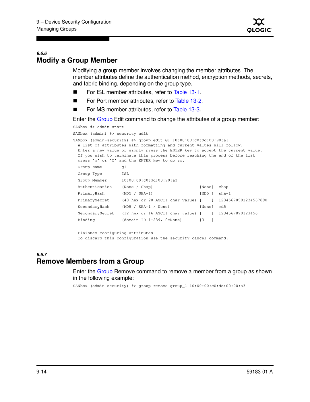 Q-Logic 5602 manual Modify a Group Member, Remove Members from a Group 