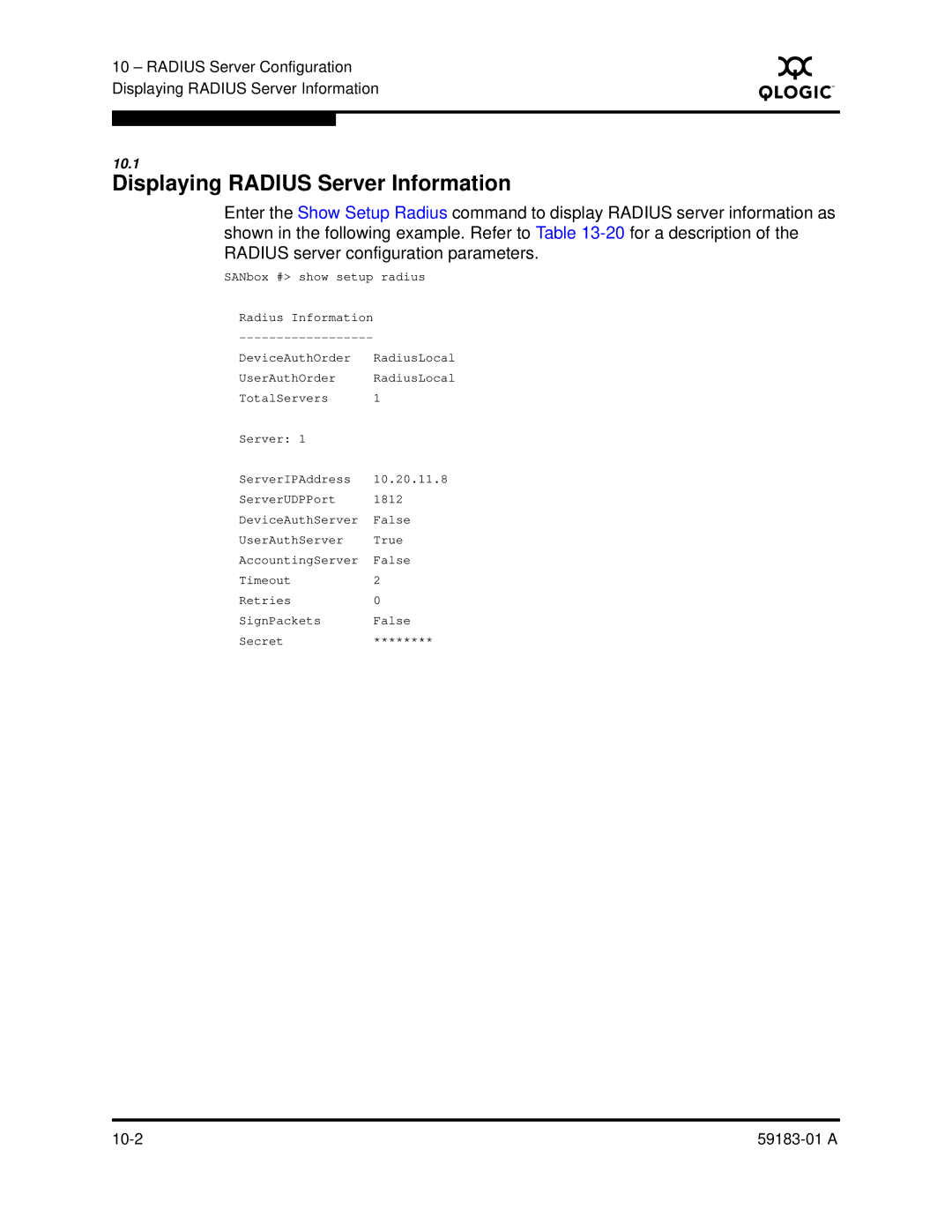 Q-Logic 5602 manual Displaying Radius Server Information 